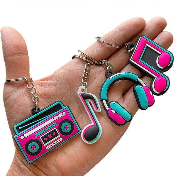 Kite 12 chaveiros Music Party Favors 80s Decorations Silicone Keychain Musical Note Roll Themed Party Supplies Radio Earphone Shaped